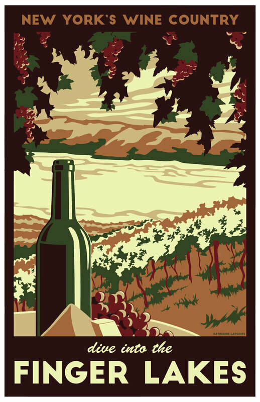 Finger Lakes Vintage Travel Poster - 11x17&quot;