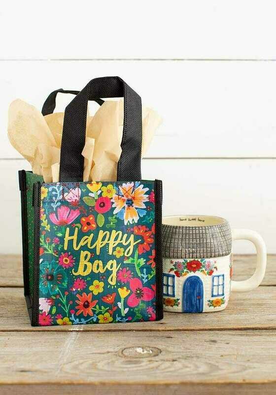 NL 119 Teal Gold Floral Recycled Gift Bag - Sm