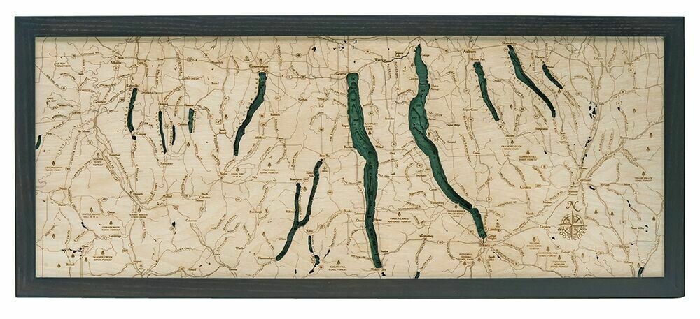 /BOX/ Finger Lakes 3-D Nautical Wood Chart - 13.5" x 31"