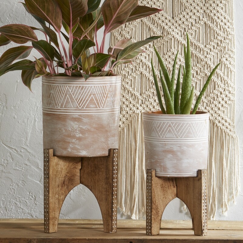 Serrv Lrg Etched Cylinder Planter - 46207