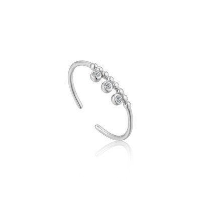 Ania Haie Touch of Sparkle: Silver Shimmer Triple Stud Adj Open Ring - Silver