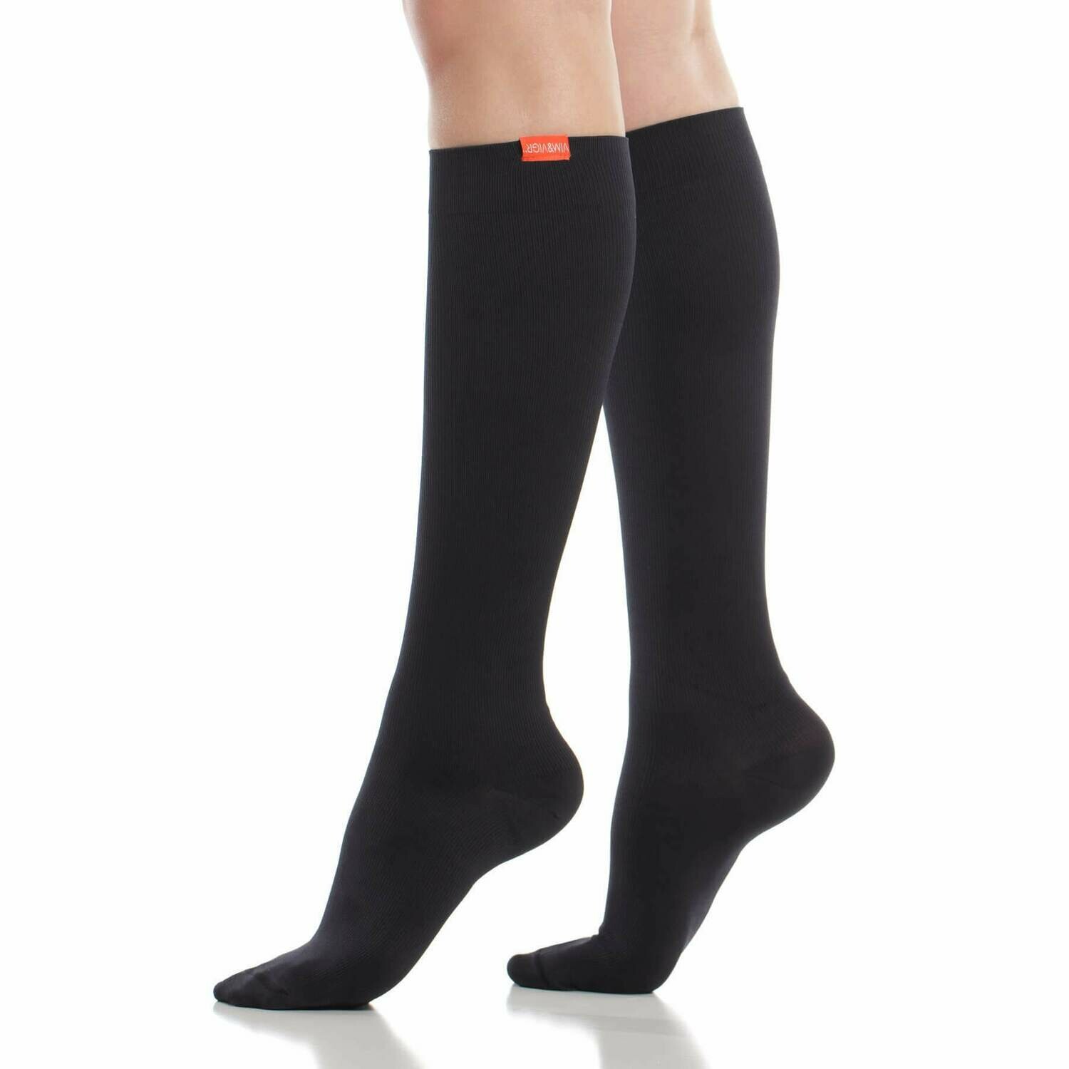 V&amp;V Black M/L Cotton 15-20mmHG Compression Socks
