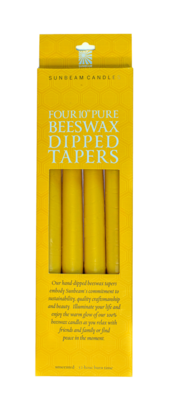 Natural SO/4 10" Pure Beeswax Dipped Tapers - Sunbeam