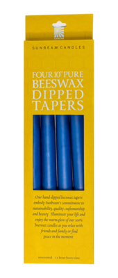 Sapphire Blue SO/4 10" Pure Beeswax Dipped Tapers - Sunbeam
