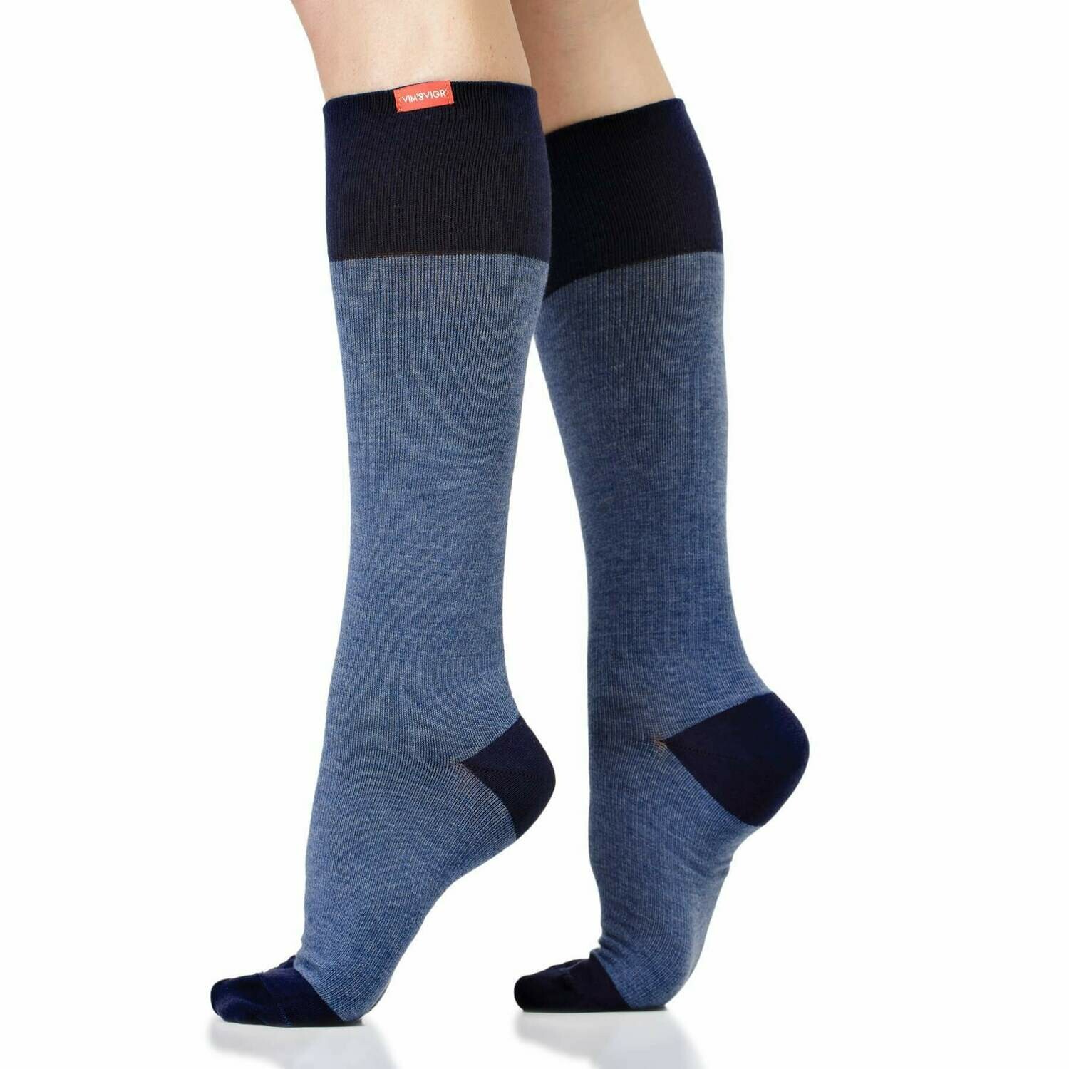 V&amp;V Heathered Navy S/M Cotton 15-20mmHG Compression Socks