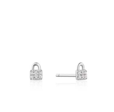 AH Under Lock & Key : Silver Padlock Sparkle Stud Earrings- Silver