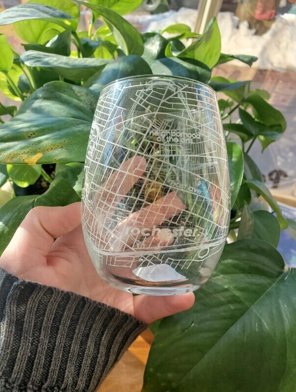 WT Rochester Map Stemless Wine Glass