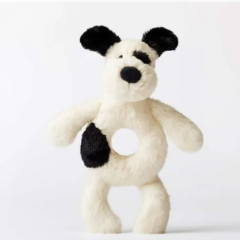 Jellycat Bashful Black &amp; Cream Puppy Baby Ring Rattle