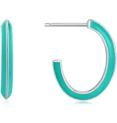 AH  Teal Enamel Hoops Earrings