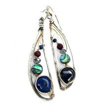 AbaM-E69380 Jewel Dragon Fly Earrings - Lapis/Abalone/Garnet