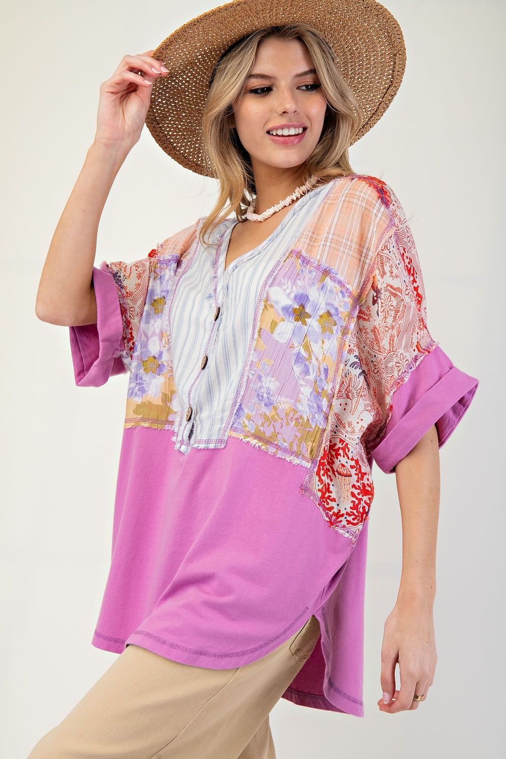 short sleeve print mixed