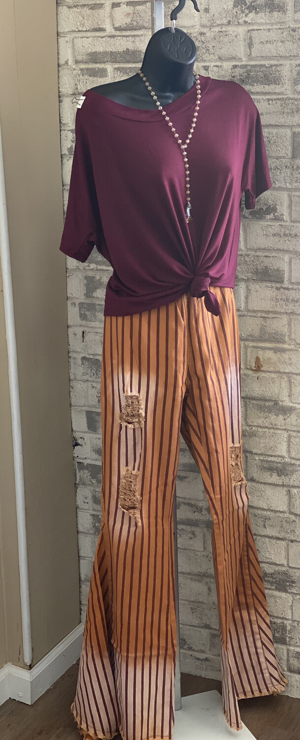 Orange Striped High Wasted Bell Bottom