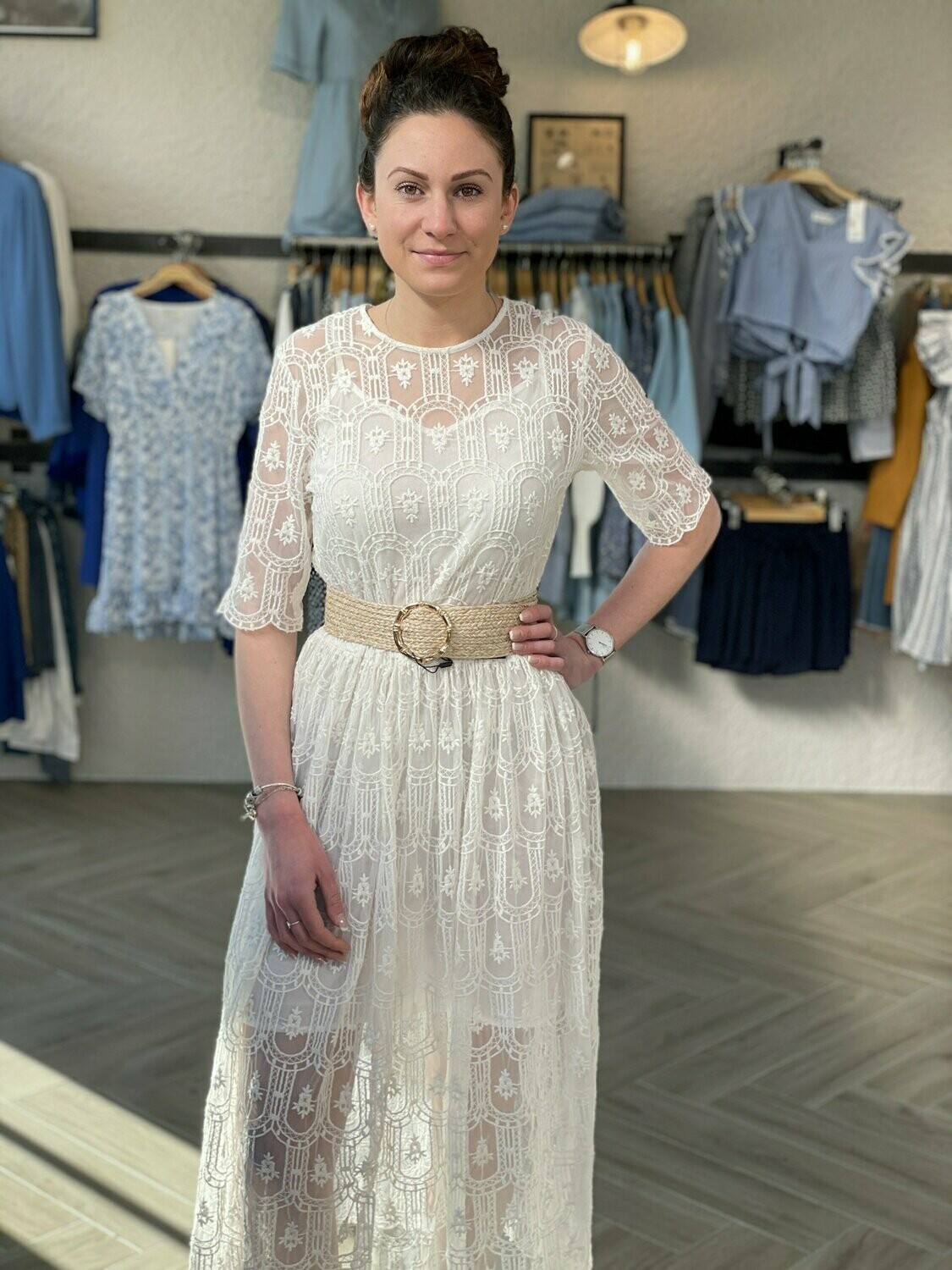 Robe Longue Dentelle Ecru