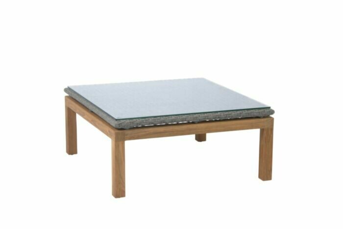 MESA COM VIDRO LEAH TECA/RATTAN SINTETICO