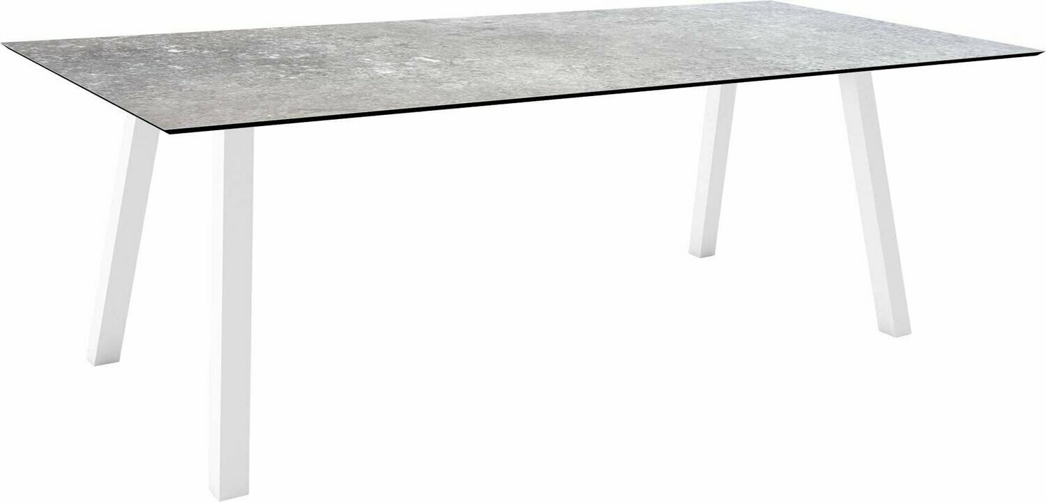 MESA INTERNO ALU TUBO QUAD 6x6 CM 220x100x75 BRANCA/VINTAGE STONE