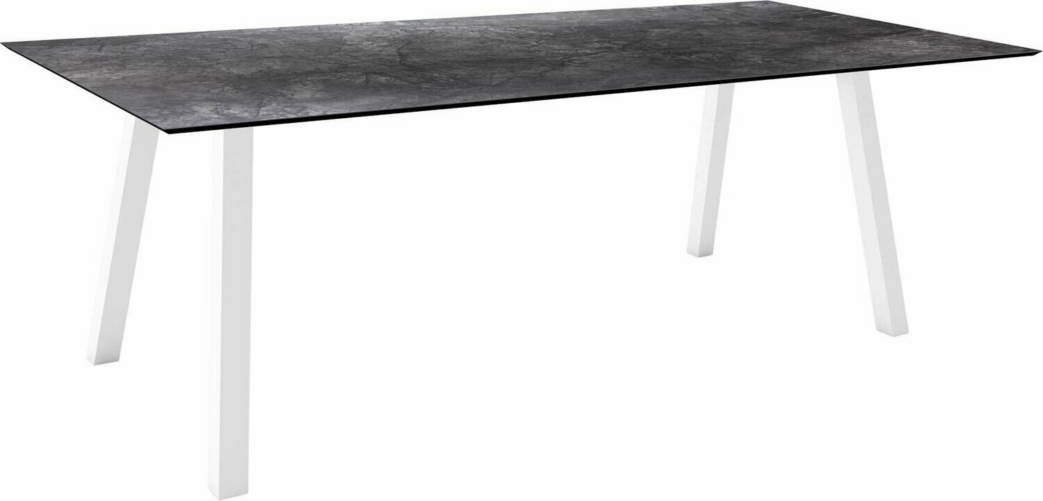 MESA INTERNO ALU TUBO QUAD 6x6 CM 220x100x75 BRANCA/DARK MARBLE