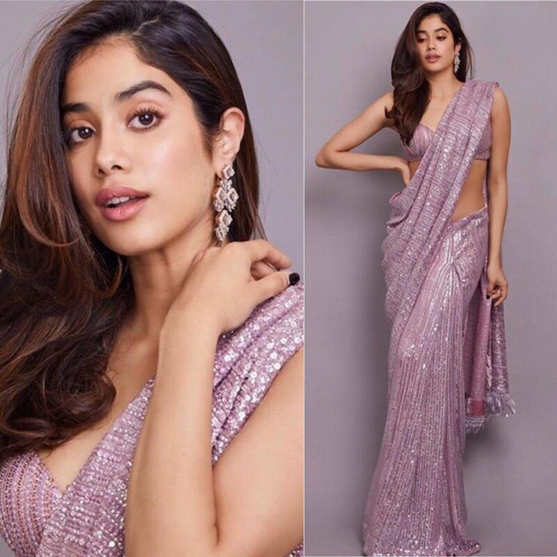 Janhvi Kapoor Georgette Sequence Bollywood Saree