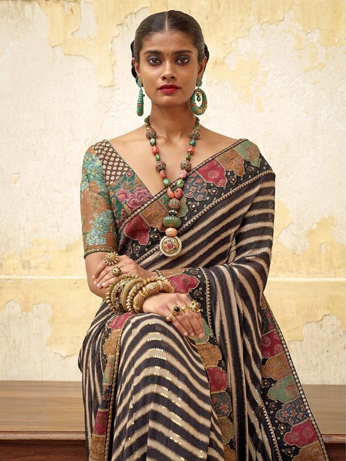New Collection exclusive saree bollywood style saree Black and colorful design Saree