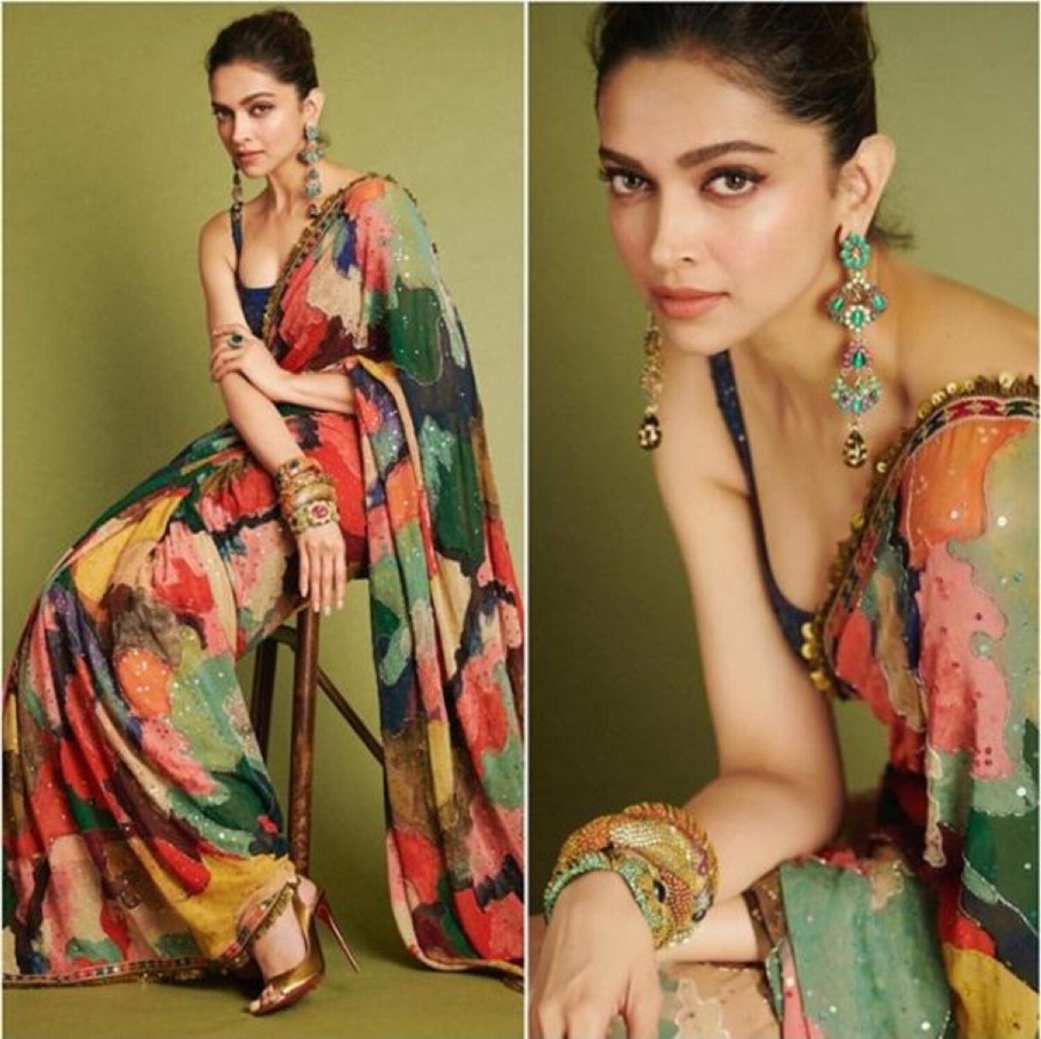 Deepeka Padukon wear Bollywood style saree exclusive saree multicolor gotta design saree