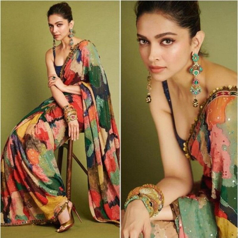 Deepeka Padukon wear Bollywood style saree exclusive saree multicolor gotta design saree