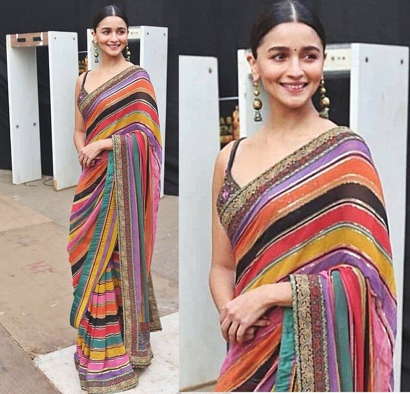 Exclusive alia bhatt beautiful looking bollywood style saree multicolor saree