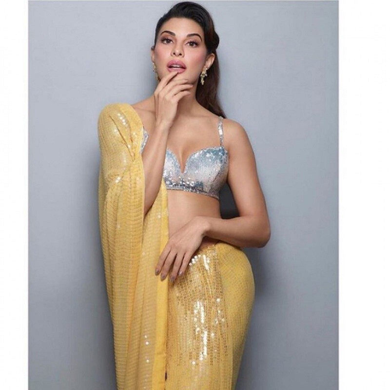 Yellow color bollywood style saree Sequence work saree beautiful designer saree