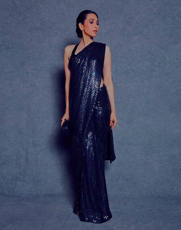 Karishma Kapoor Blue Color Sequence Saree Bollywood Style Exclusive Designer Saree