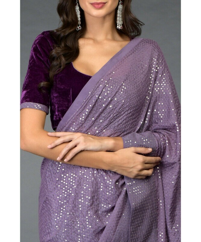 Purple Color Georgette Sequence Saree With Velvet Blouse exclusive collection saree