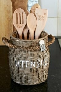 Rustic Rattan Utensils Pot