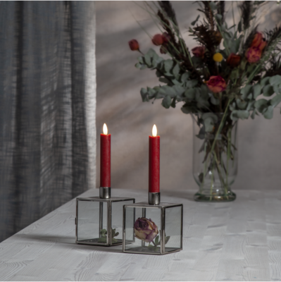 LED-Kerzen "Flamme" kurz, rot , 2er Set Stabkerzen