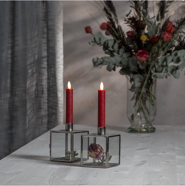 LED-Kerzen "Flamme" kurz, rot , 2er Set Stabkerzen