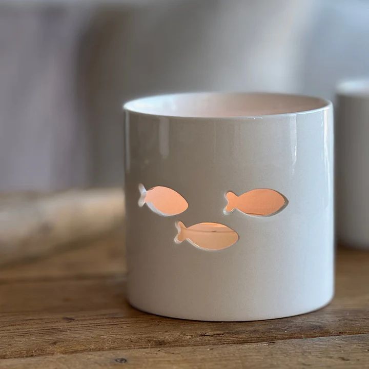 Windlicht Fisch white Porzellan M