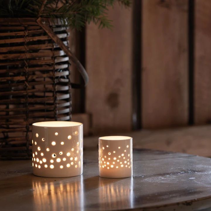 Windlicht Dots white Porzellan S