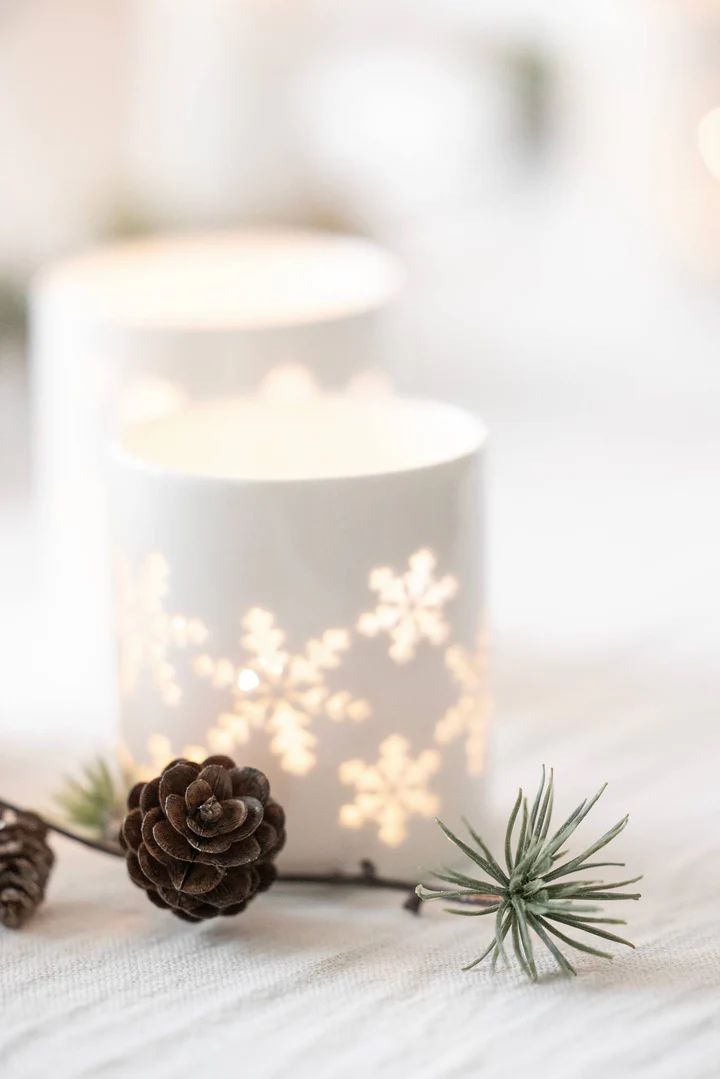 Windlicht Snowflake white Porzellan S