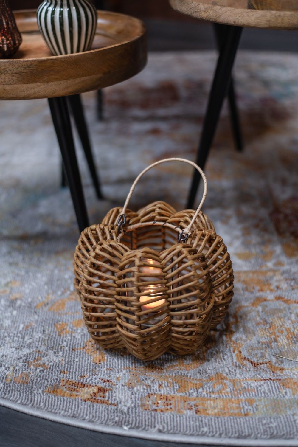 Rattan Laterne Herbst / Kürbis