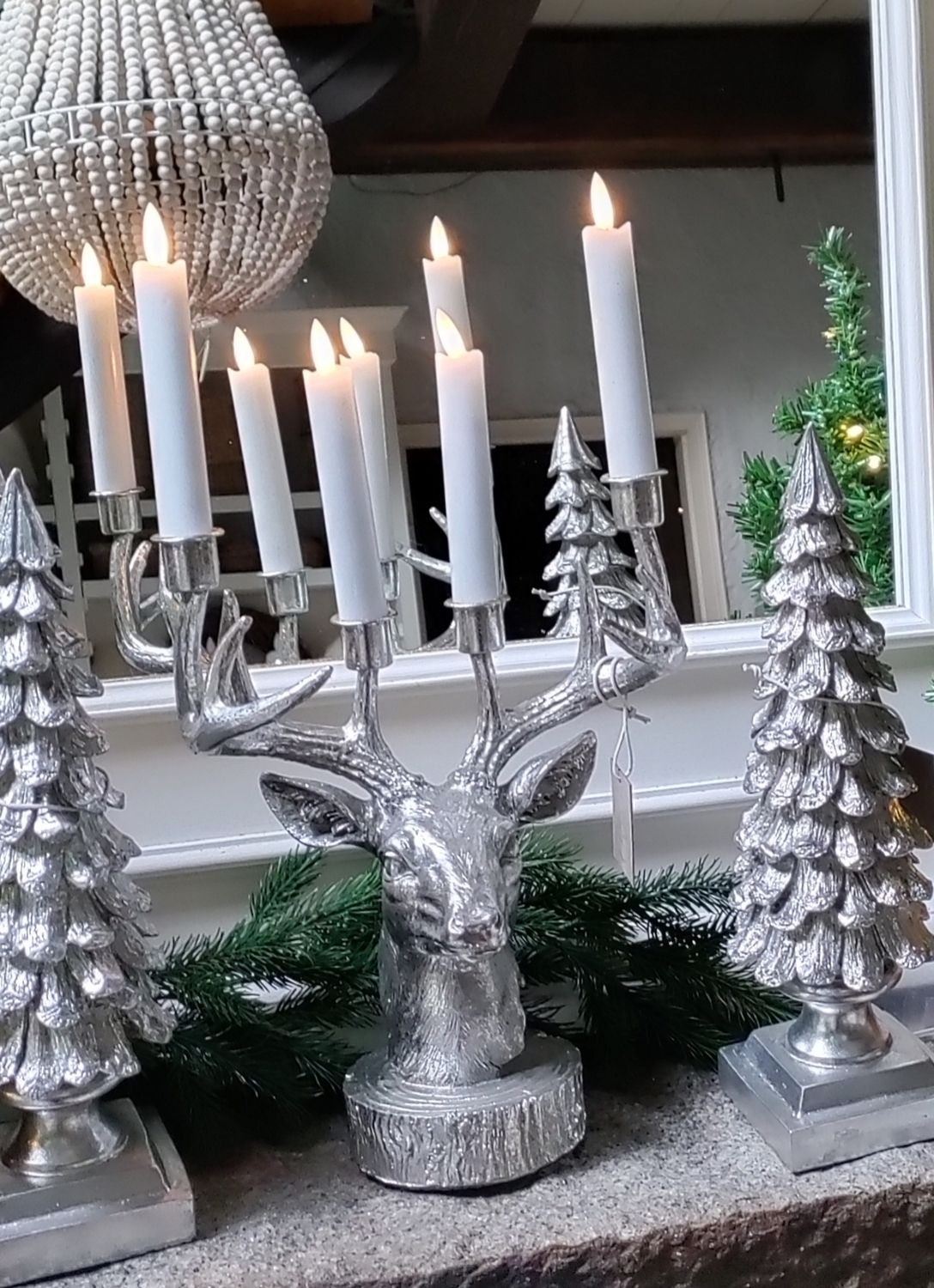 Hirsch - Kopf Büste Kerzenhalter silber