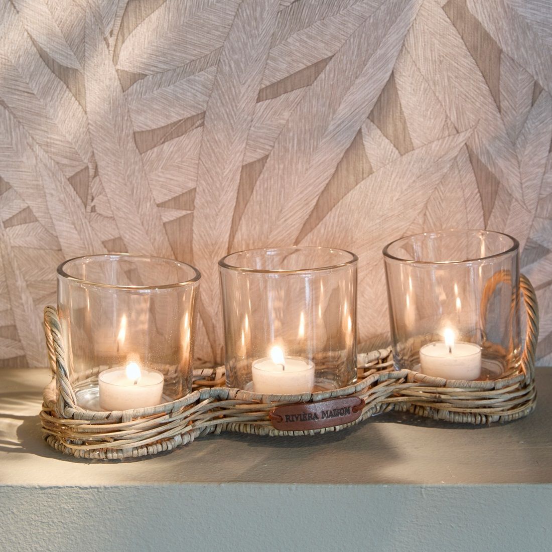 Rustic Rattan Triple Votive / Windlicht