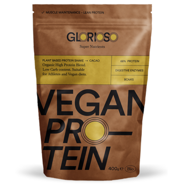 Biologisch veganistisch Vegan Protein – Cacao Glutenvrij 400 gr  / Bio-formule van 4 veganistische eiwitten en Quinoa met spijsverteringsenzymen. Chocolade smaak.