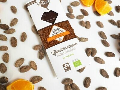 Biologische tablet van Chocolade 65 % Cacao met sinaasappels, 80 Gram  (doos 10 x 80 Gram)