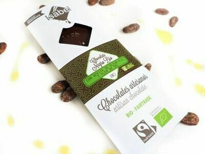 Biologische tablet van puur Chocolade 100 % Cacao met extra viergen olijfolie en Zoutbloem, 80 Gram  (doos 10 x 80 Gram)