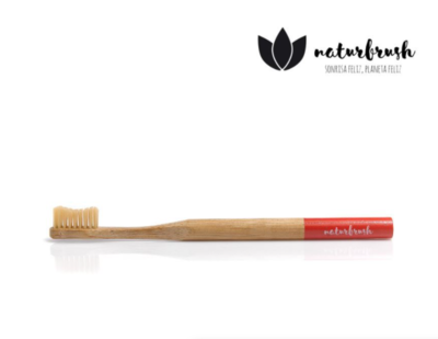Tandenborstel Naturbrush Biologisch Afbreekbaar Bamboe Rood / doos per 12 stuks