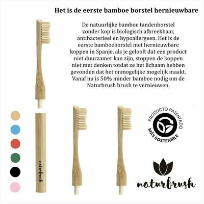 Biologisch afbreekbaar Bamboe tandenborstel zonder kop, Naturbrush Zwart