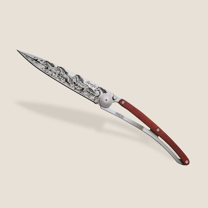 Deejo coltello serramanico con decoro cavalli