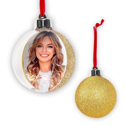 PALLINA 10x10 CON FOTO - RETRO GLITTER ORO 3D