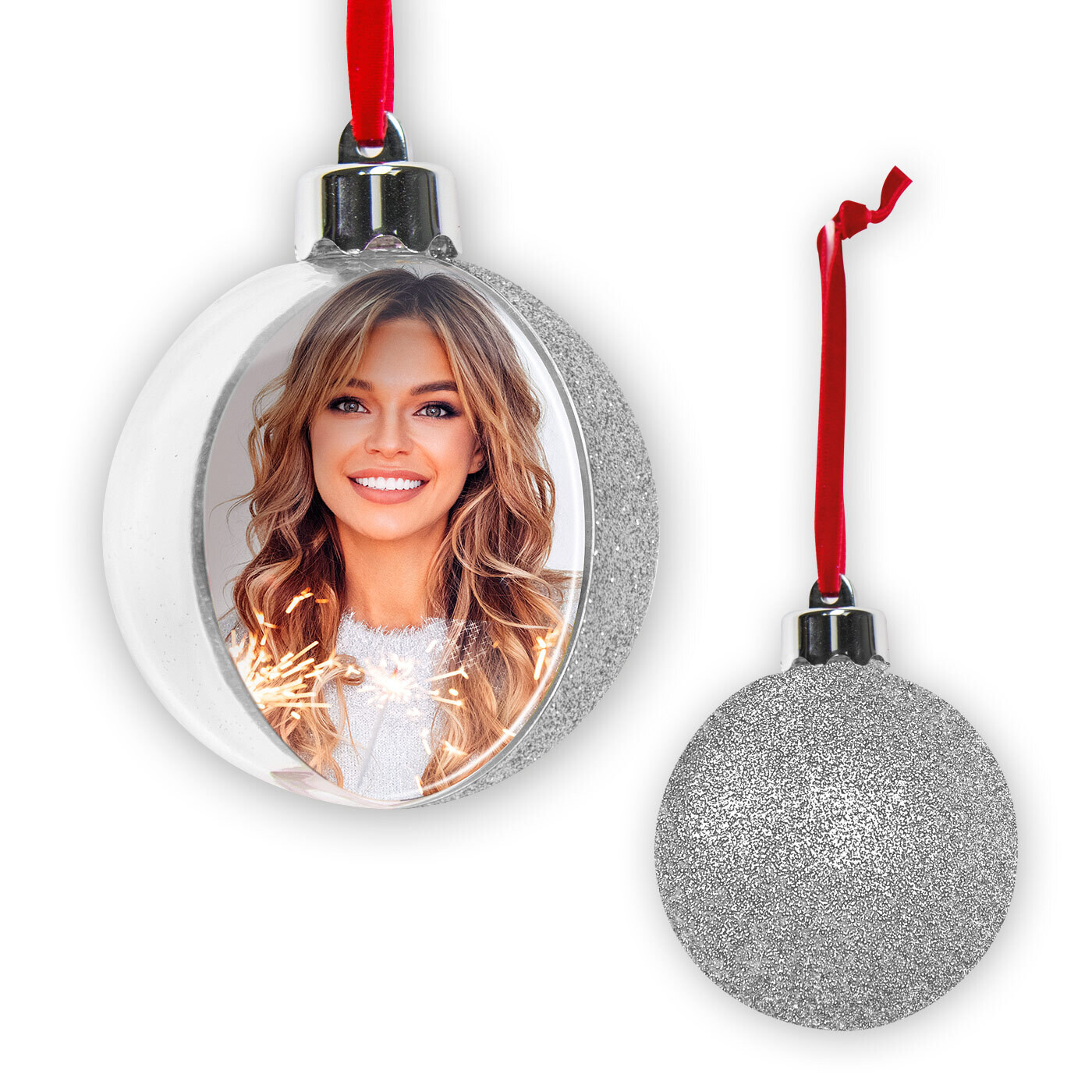 PALLINA 10x10 CON FOTO - RETRO GLITTER SILVER