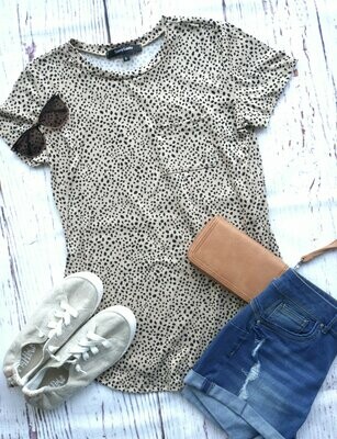 Leopard Print Short Sleeve Top - Taupe