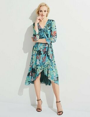 Sky Blue Tropical Print Wrap Dress Sky Blue Tropical Print Wrap Dress