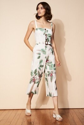 Ivory Bali Watercolor Belted Linen Jumpsuit Ivory Bali Watercolor Belted Linen Jumpsuit