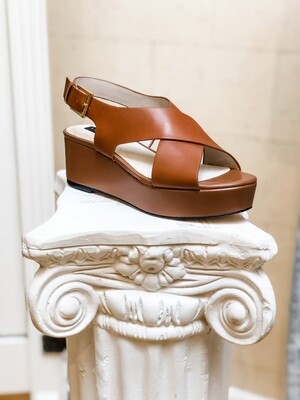 Cognac Thick Cross Strap Wedge Sandal Cognac Thick Cross Strap Wedge Sandal