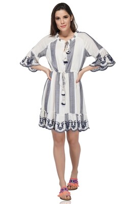 Navy Striped Ruffle Embroidered Dress Navy Striped Ruffle Embroidered Dress